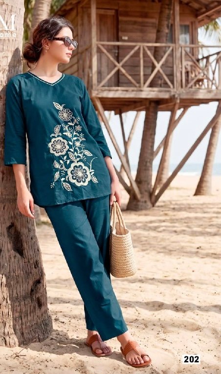 Blue Floral Embroidered Co-Ord Set