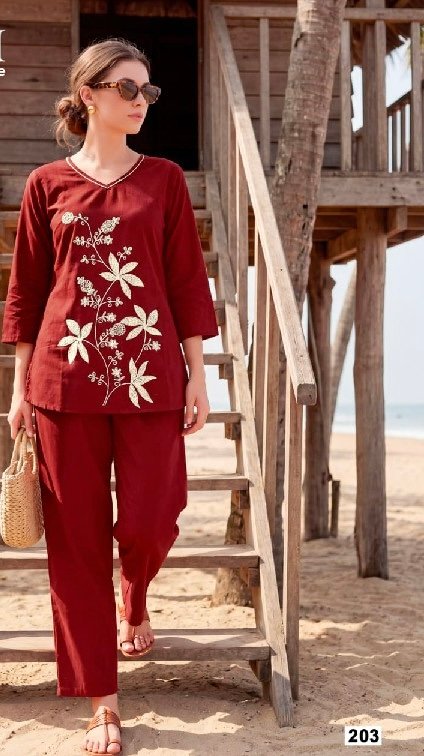 Maroon Floral Embroidered Co-Ord Set