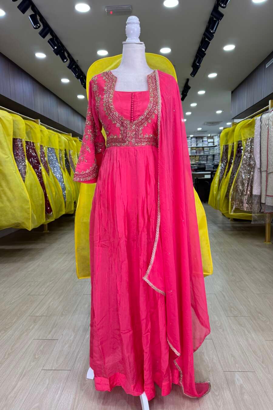 Gajri Premium Georgette Heavy Hand Embroidered Padded Anarkali Gown With Chiffon Duppata