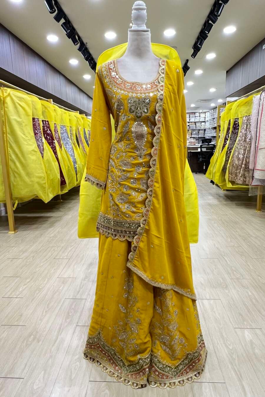 Yellow Heavy Embroidery Designer Festive Wear Ladies Suit