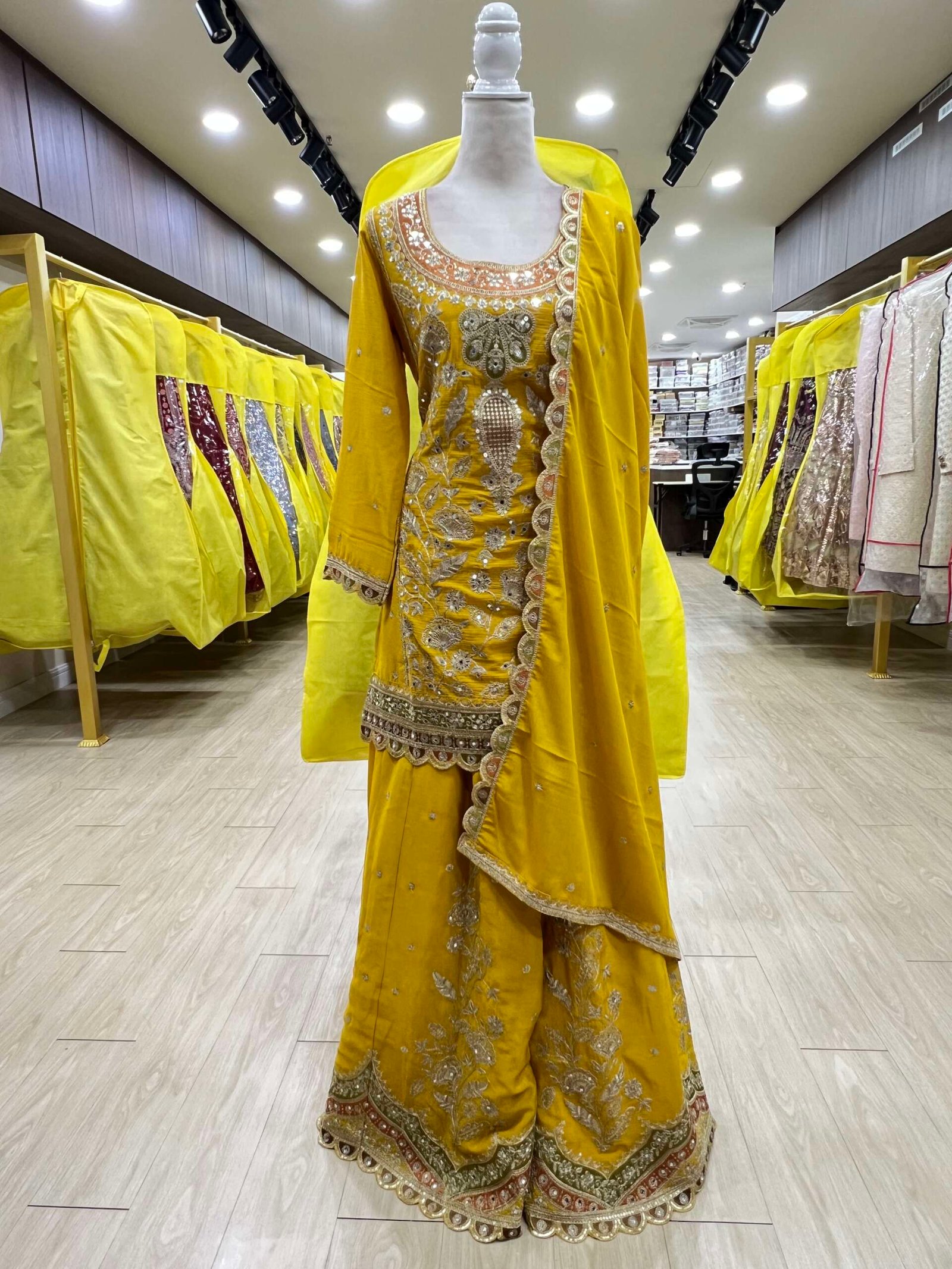 Yellow Heavy Embroidery Designer Festive Wear Ladies Suit