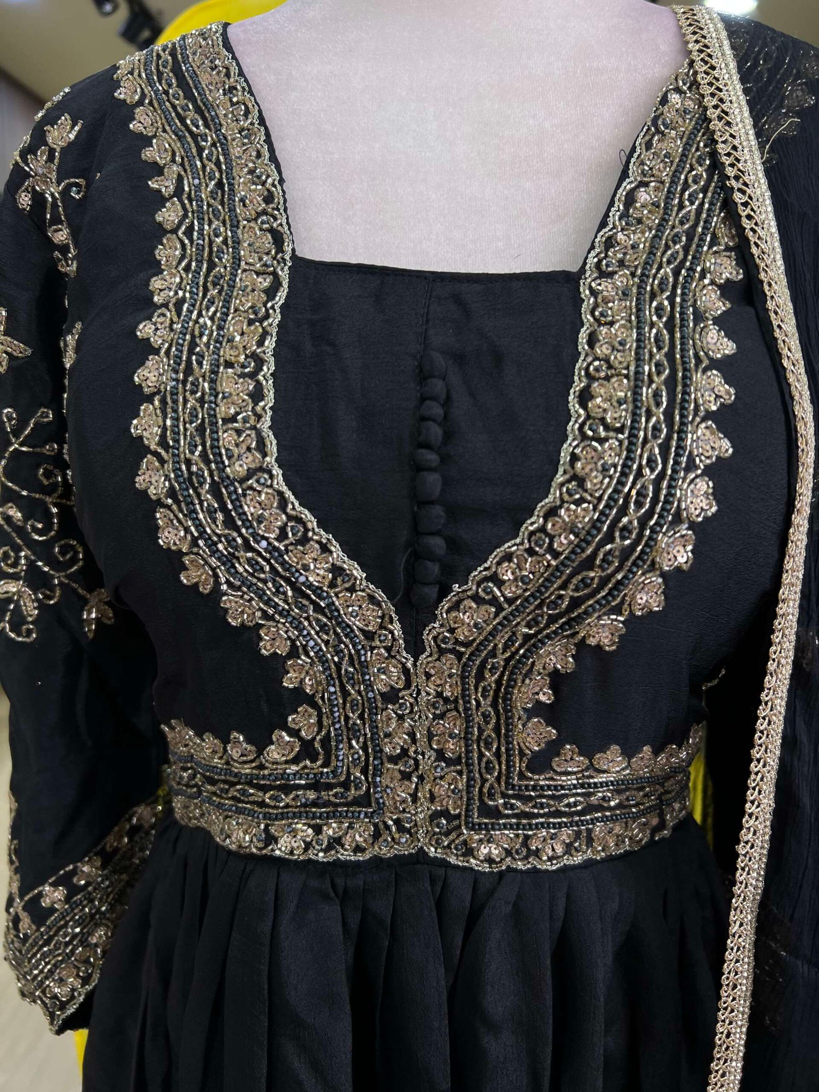 Black Premium Georgette Heavy Hand Embroidered Padded Anarkali Gown With Chiffon Duppata - Image 2