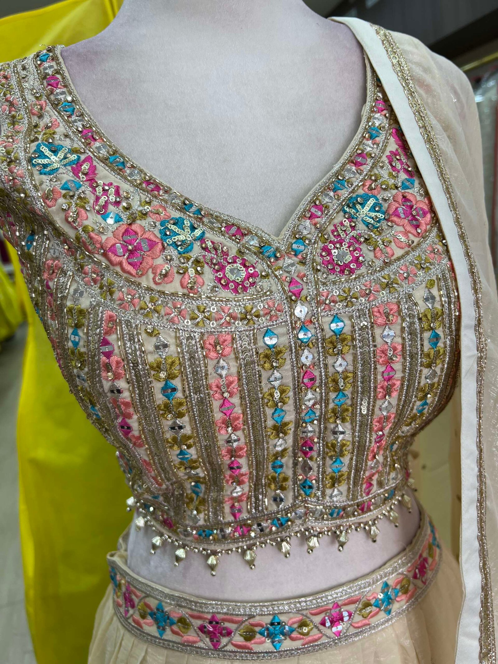 Cream Color Georgette Ready Made Lehenga - Image 2