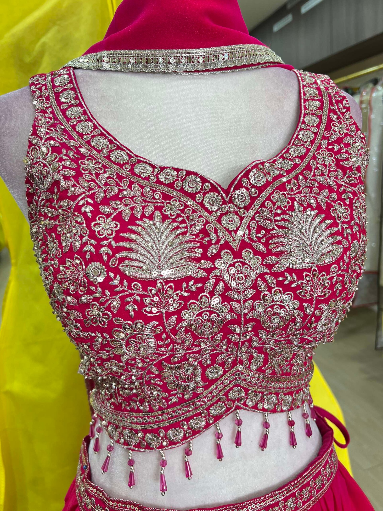 Rani Pink Georgette Ready Made Lehenga - Image 2