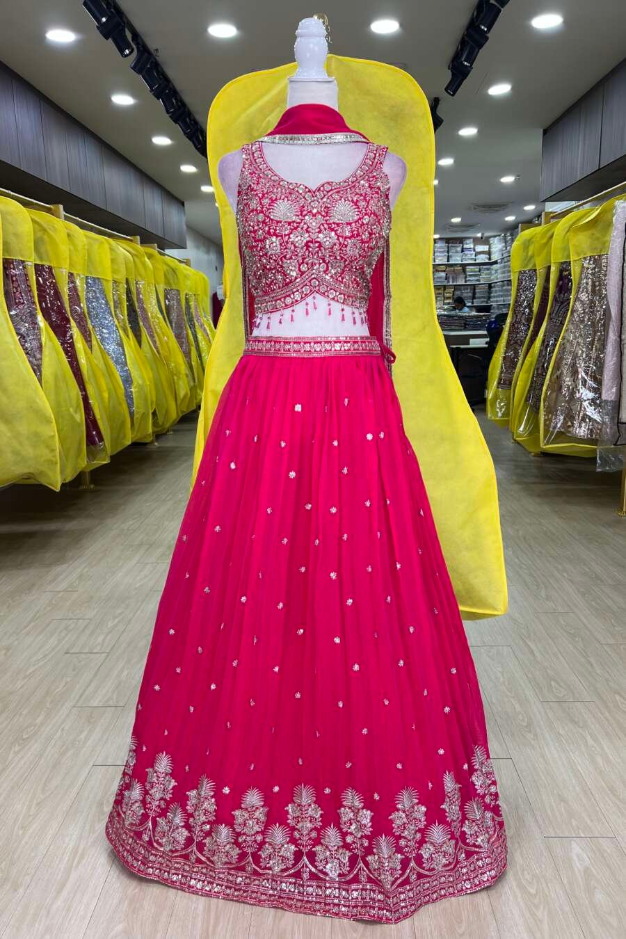 Rani Pink Georgette Ready Made Lehenga