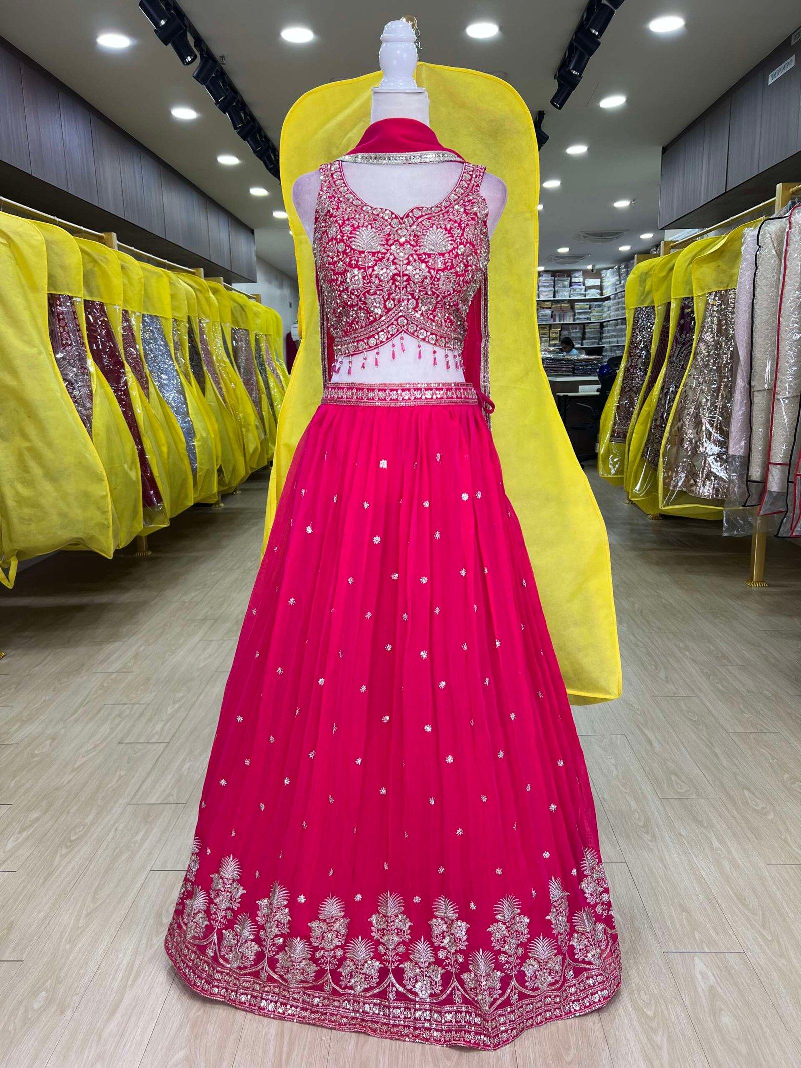 Rani Pink Georgette Ready Made Lehenga