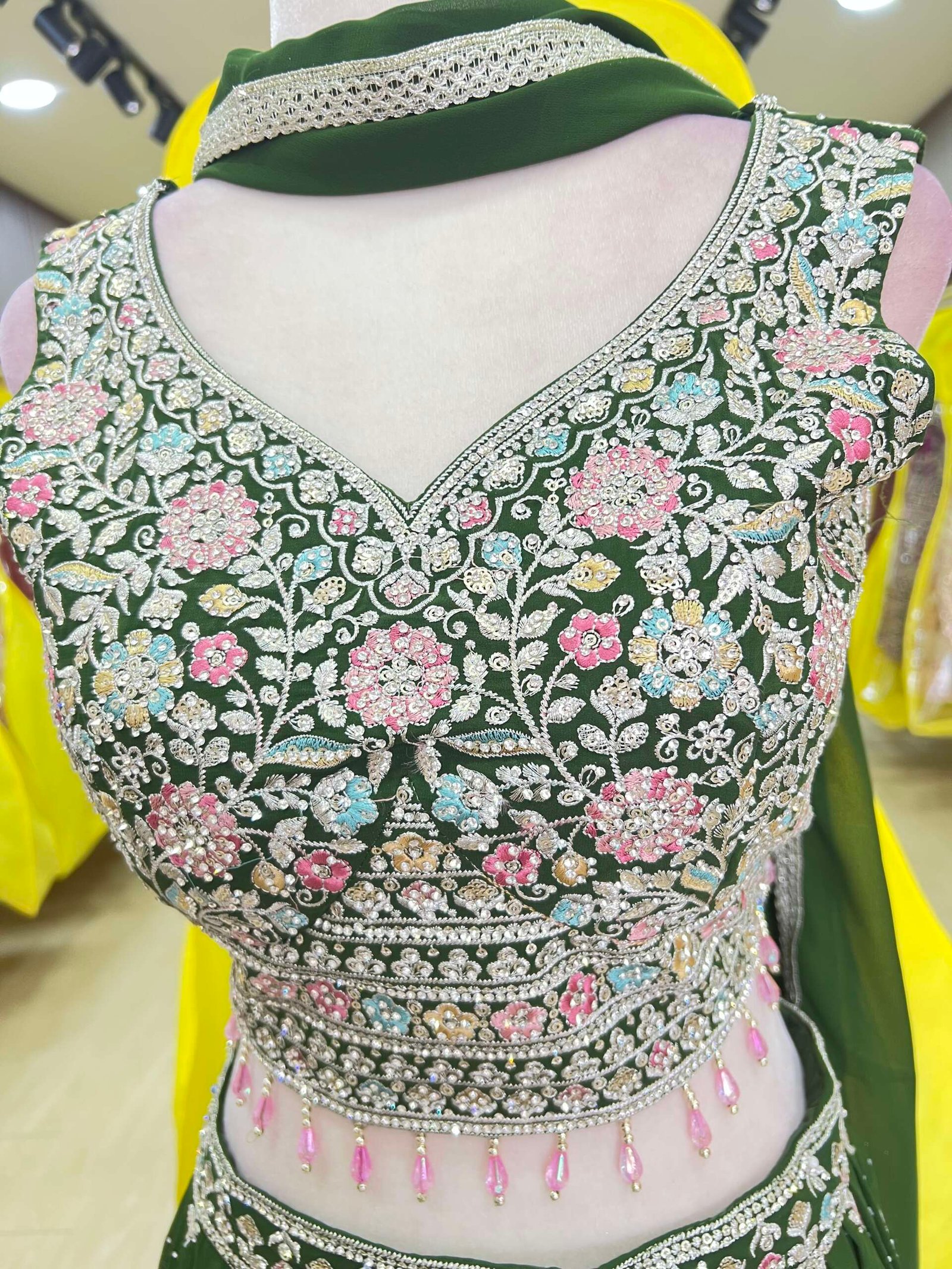 Green Georgette Ready Made Lehenga - Image 2